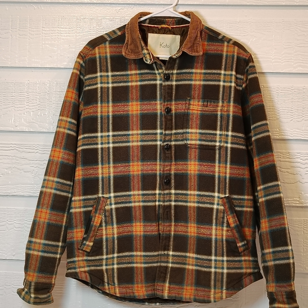Koto Quilted Flannel‎ Shirt Jacket Men’s Medium Plaid Green Cotton Outdoors
